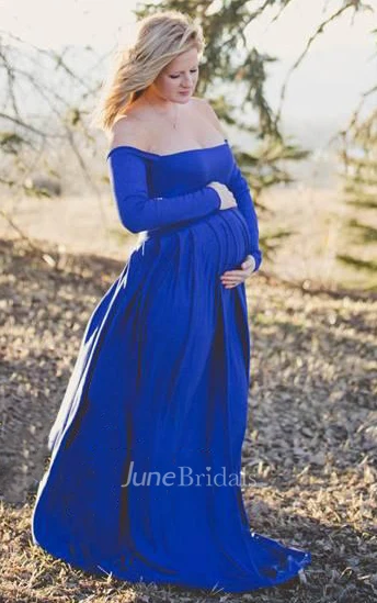 Off-the-shoulder Long Sleeve Jersey Maternity Dress