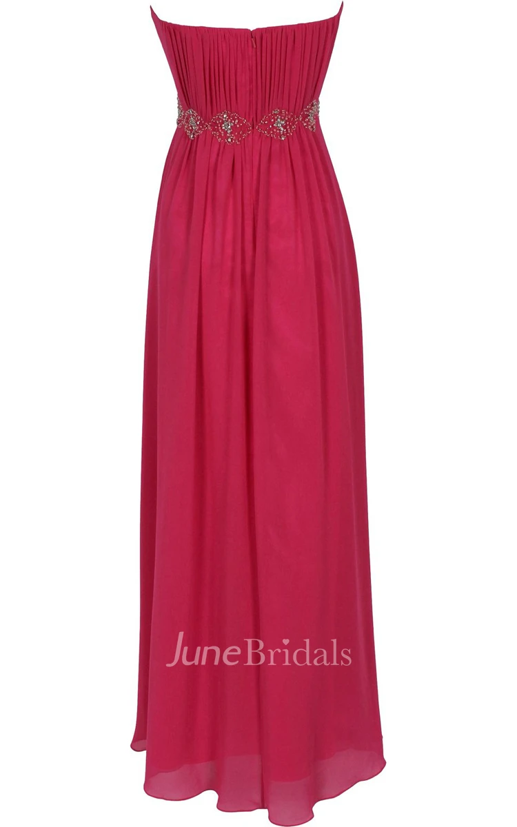 Strapless Ruffle Chiffon Dress With Beading