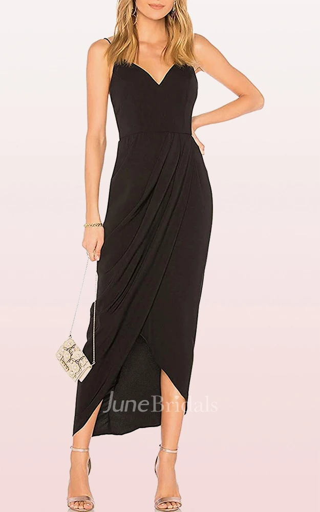 Bodycon V-neck Chiffon Cocktail Dress With Draping and Split Front