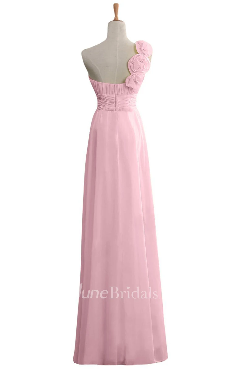 Floral One-shoulder Chiffon A-line Gown With Ruched Band