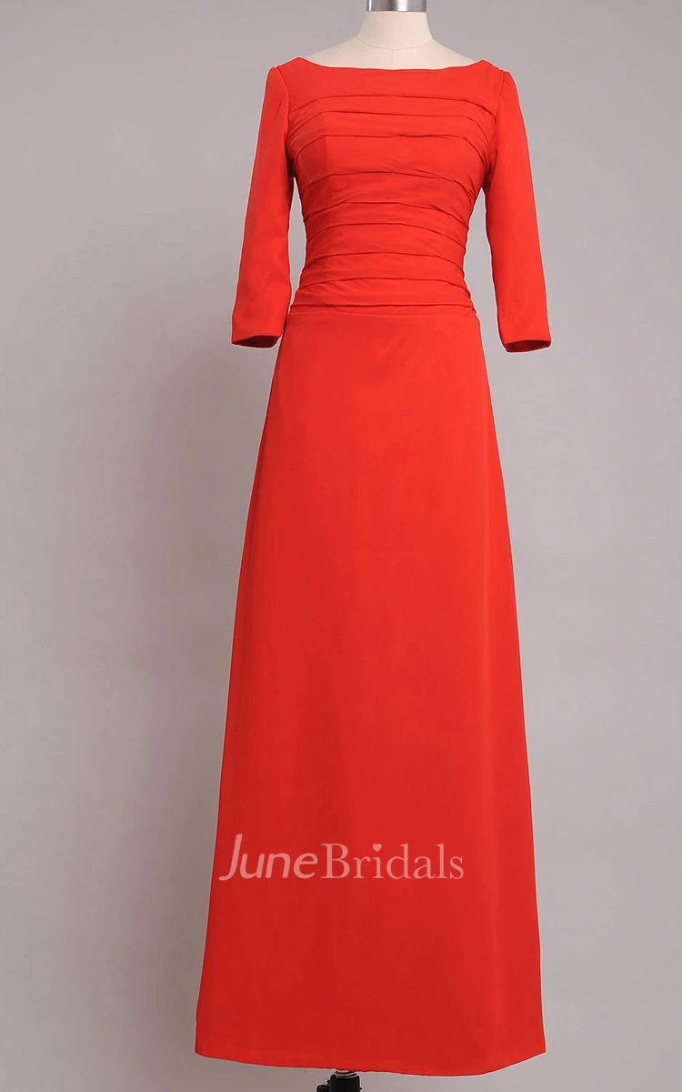 Bateau A-line Chiffon Floor-length Dress With Half Sleeves