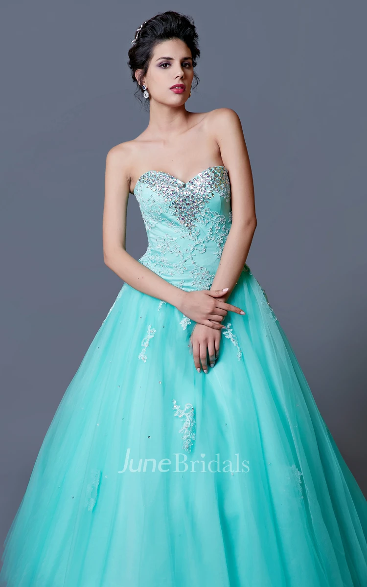 High Neck Cap Sleeve Quinceanera Gown with Appliques and Beading