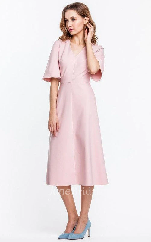 Trendy Bell Sleeve Tea-length Dress