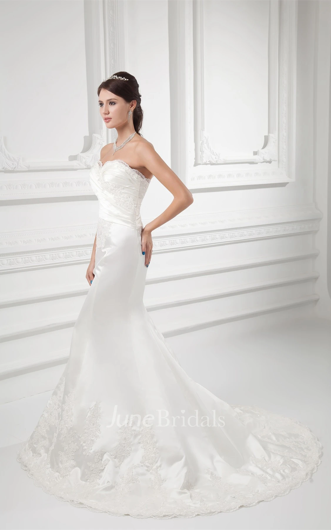 lace mermaid sweetheart dress with brush train and low-v back