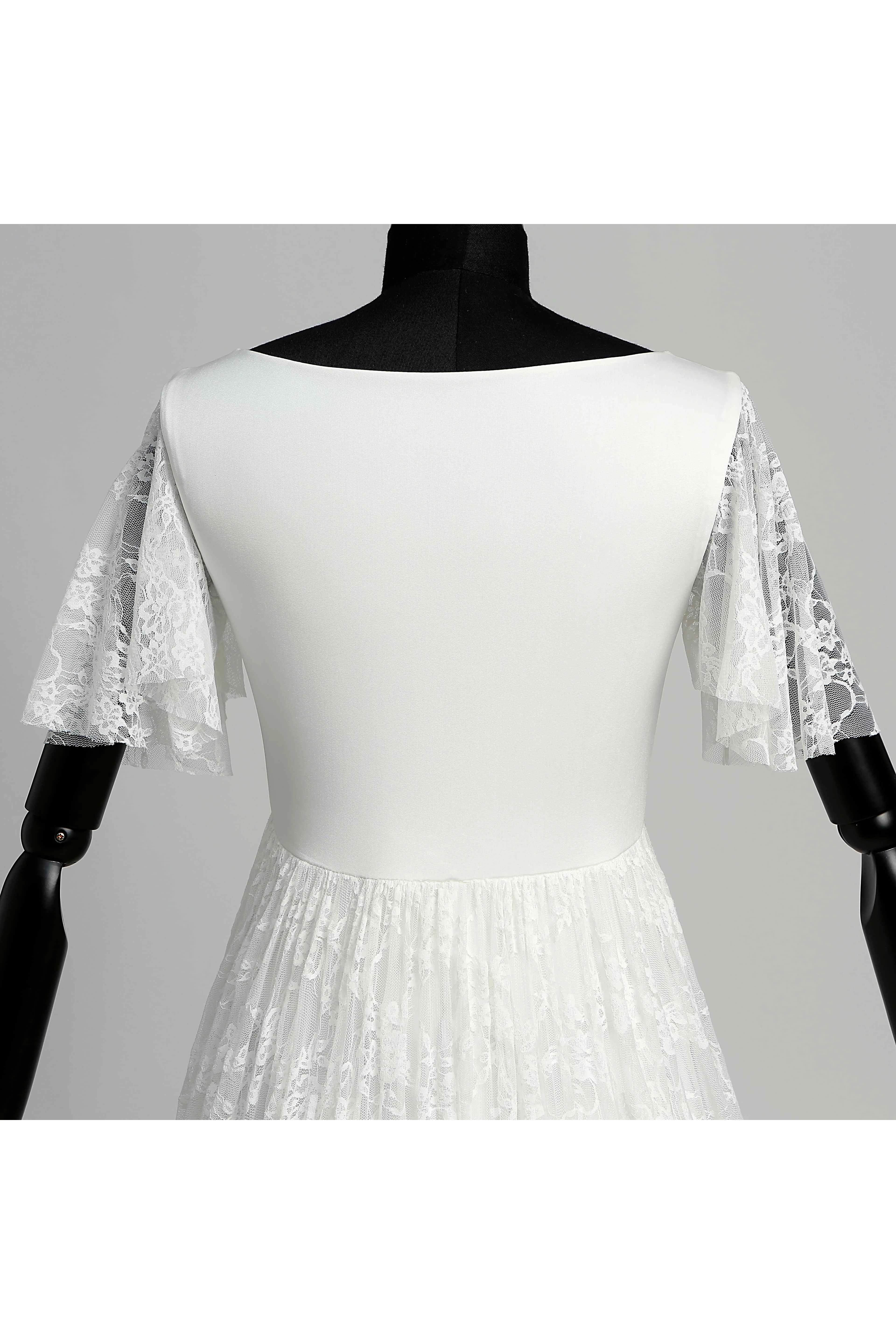 Floor-length Sweep/Brush Train A-line Scoop Illusion Short Sleeve Satin Lace Maternity Weeding Dress