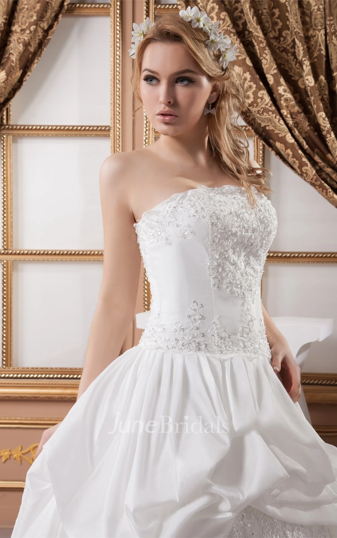 Strapless Pick-Up Lace Ball Gown with Beading and Tiers