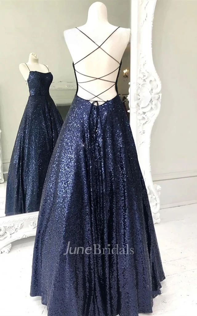 Modern Floor-length Sleeveless Sequins A Line Tied Back Formal Dress