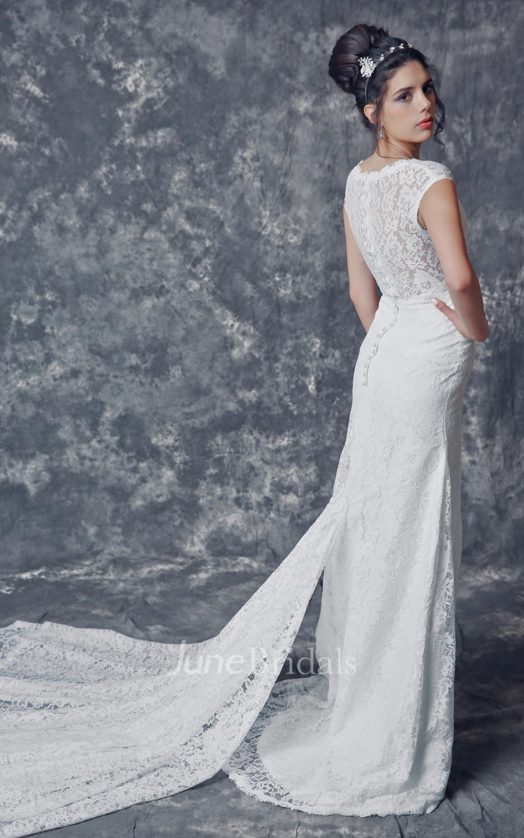 Sassy Low-v Neck Mermaid Lace Gown With Cap Sleeves