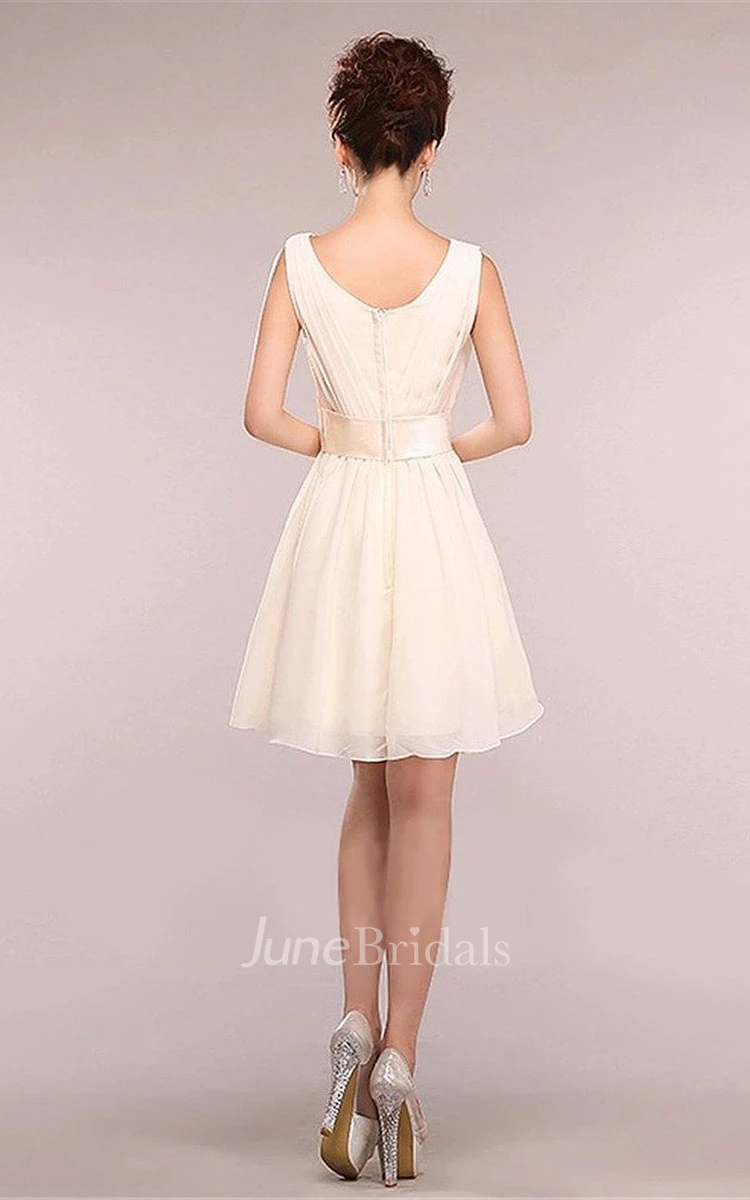 Sleeveless Short Ruffled Dress With Bow Tie