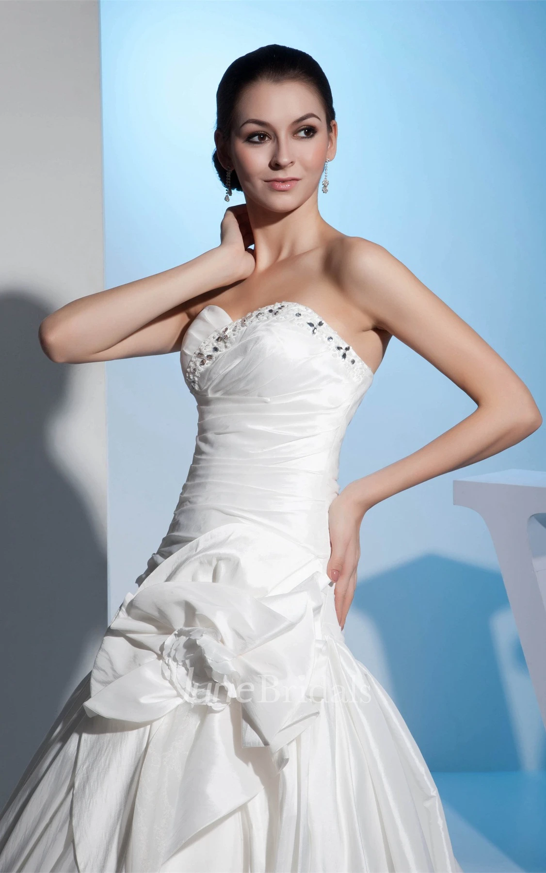 Sweetheart Criss-Cross A-Line Gown with Beading and Floral Waist