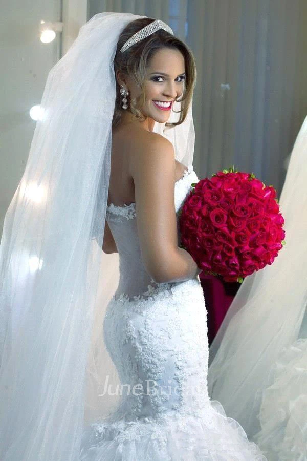 Sexy Sweetheart Backless Organza Drapped Mermaid Lace Wedding Dresses 