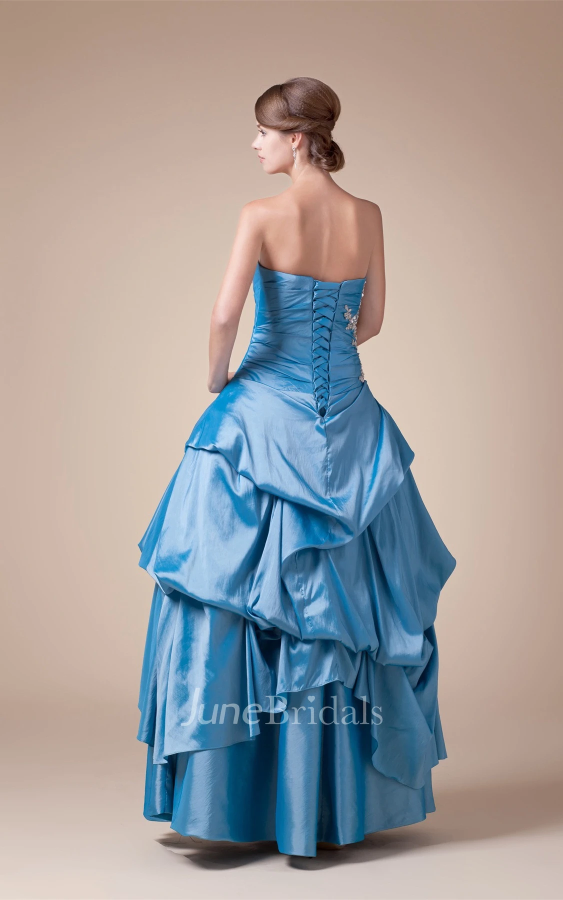 Strapless Pick-Up Ball Gown with Pleats and Appliques