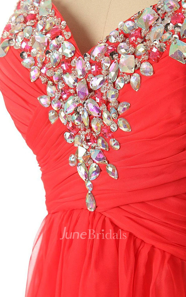 Romantic Sweetheart Long Chiffon Dress With Decorated Neckline