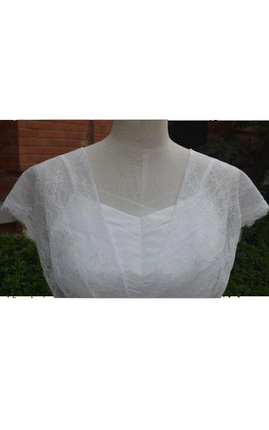 Short Strapped Chiffon Lace Weddig Dress With Zipper