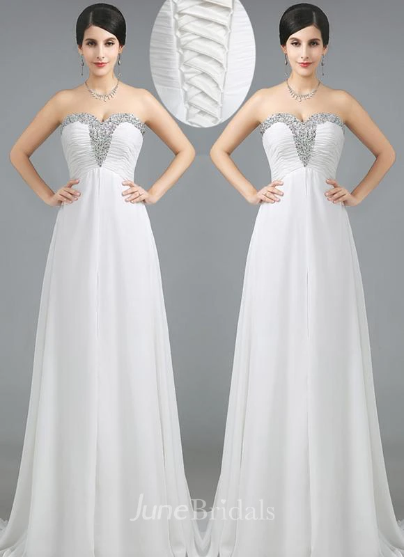 Gorgeous Sweetheart Crystals Prom Dress Long Chiffon Lace-Up