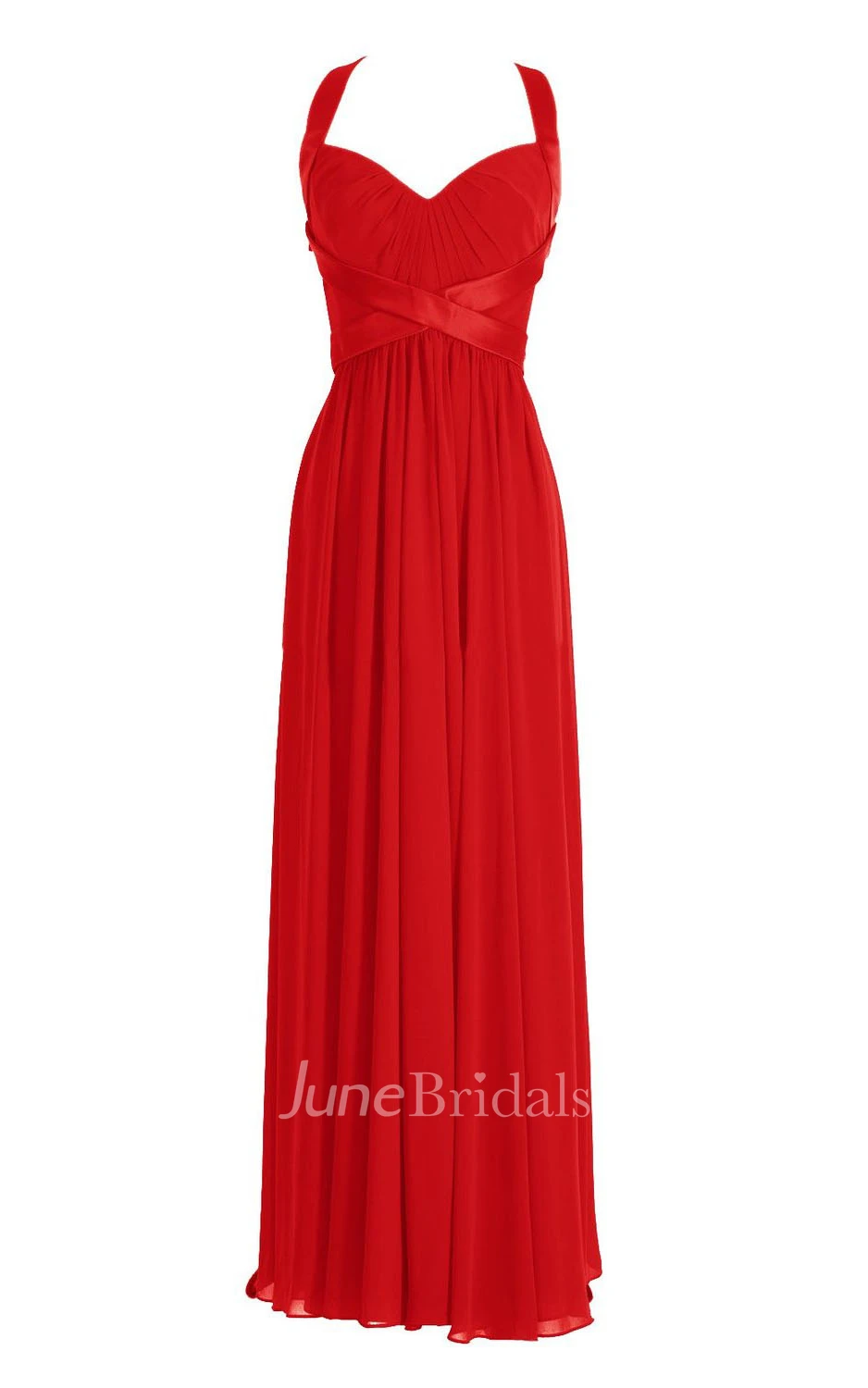 Sleeveless Ruched Bodice Long Pleated Chiffon Dress