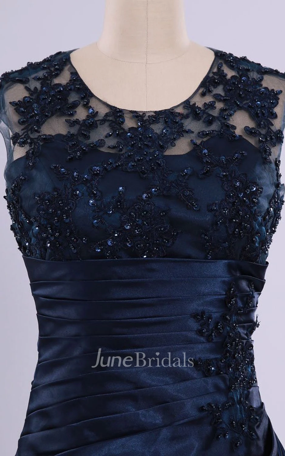 Sleeveless Crystal Ruched Bodice Long Satin Dress