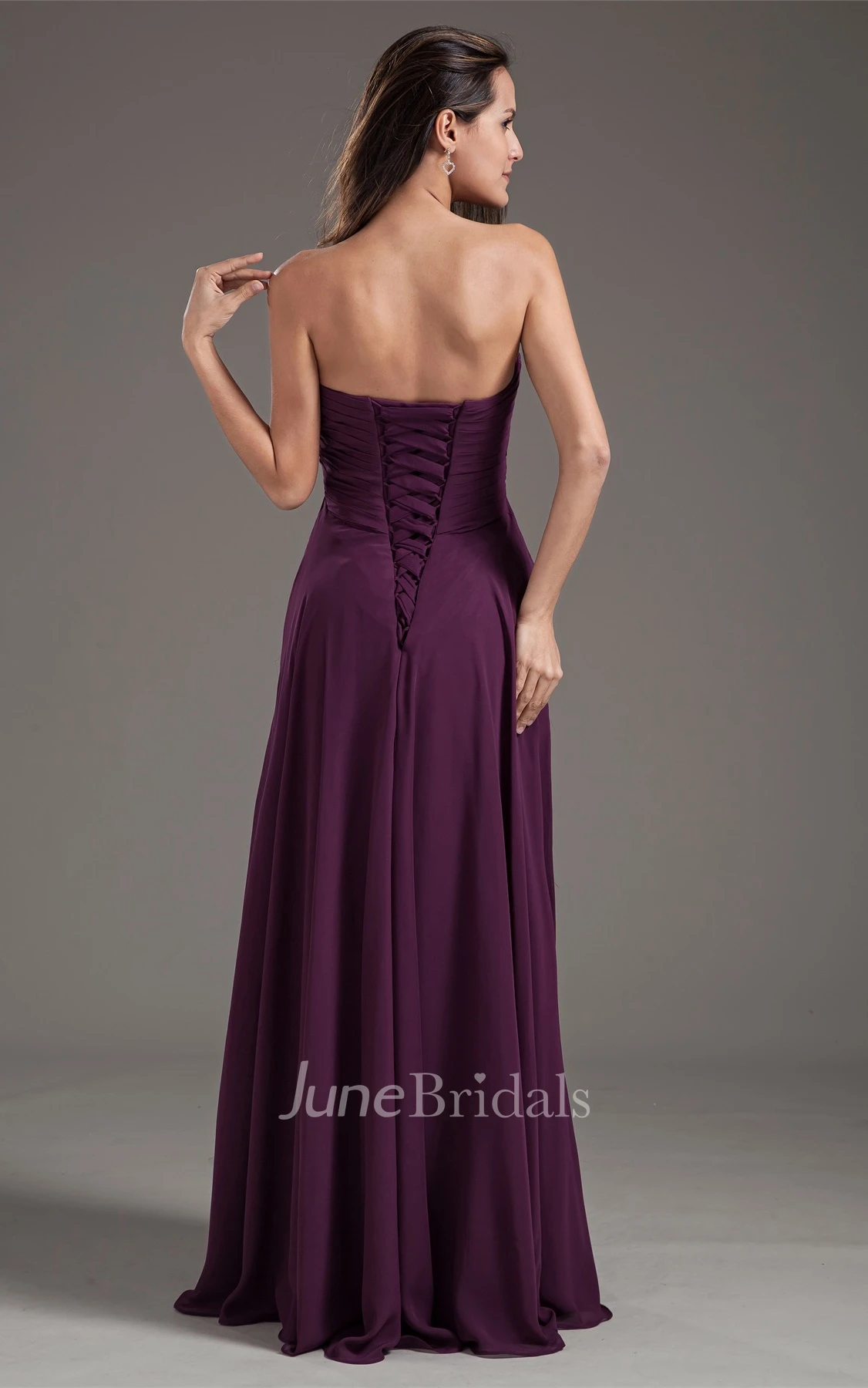 chiffon criss-cross maxi sweetheart dress with corset back and pleats