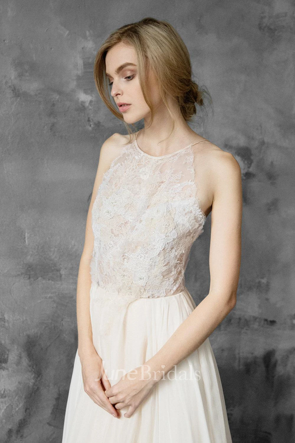 Halter Chiffon Lace Wedding Dress
