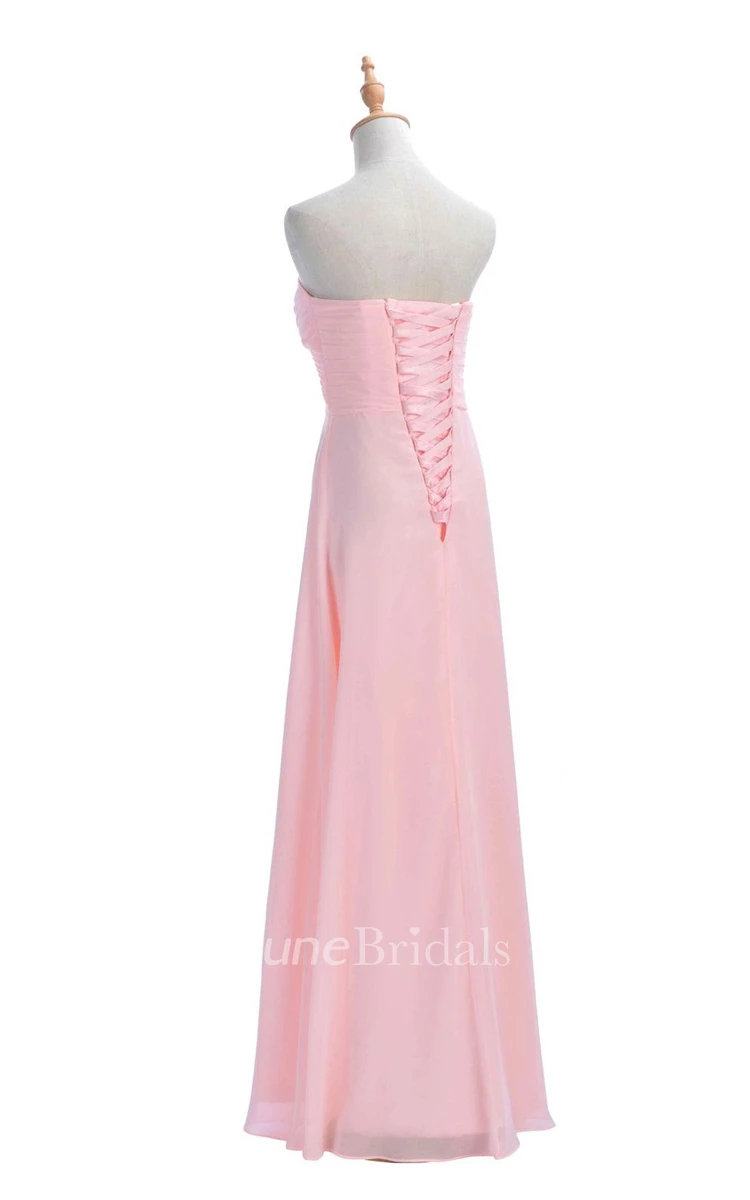 Strapless Ruched A-line Gown With Lace-up Back