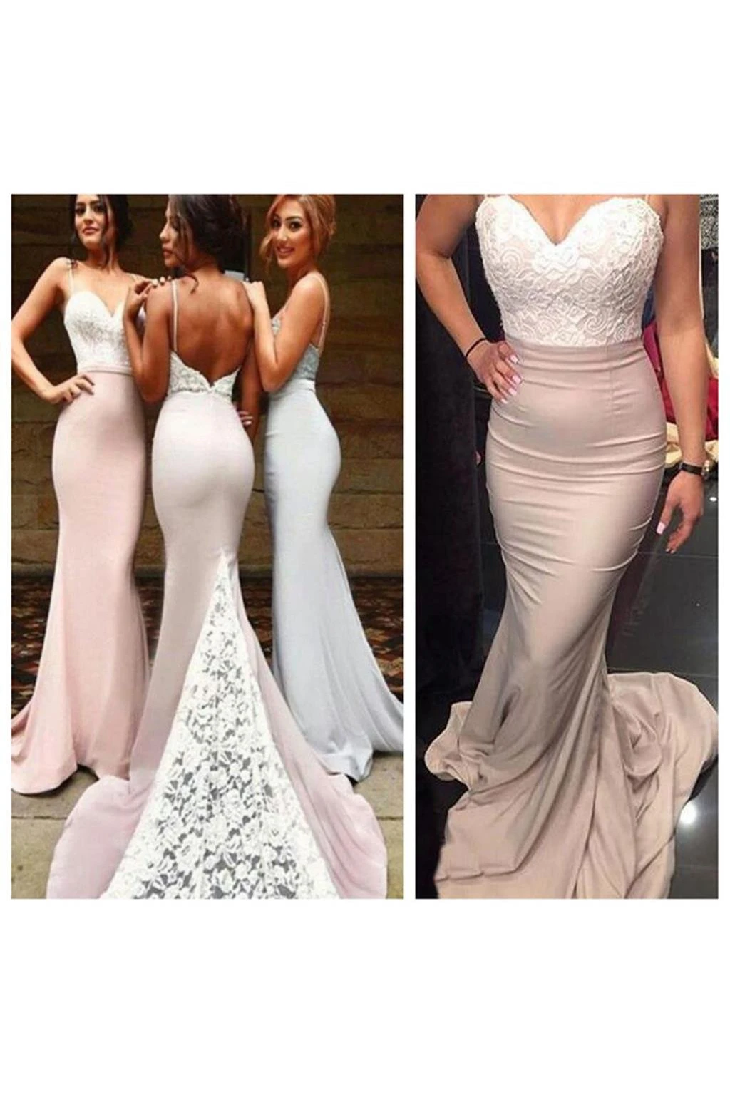 Sexy Backless Mermaid Spaghetti Lace Train Straps Dress