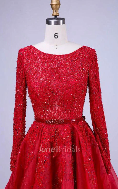 Scoop Neck Long Sleeve A-line Lace Dress