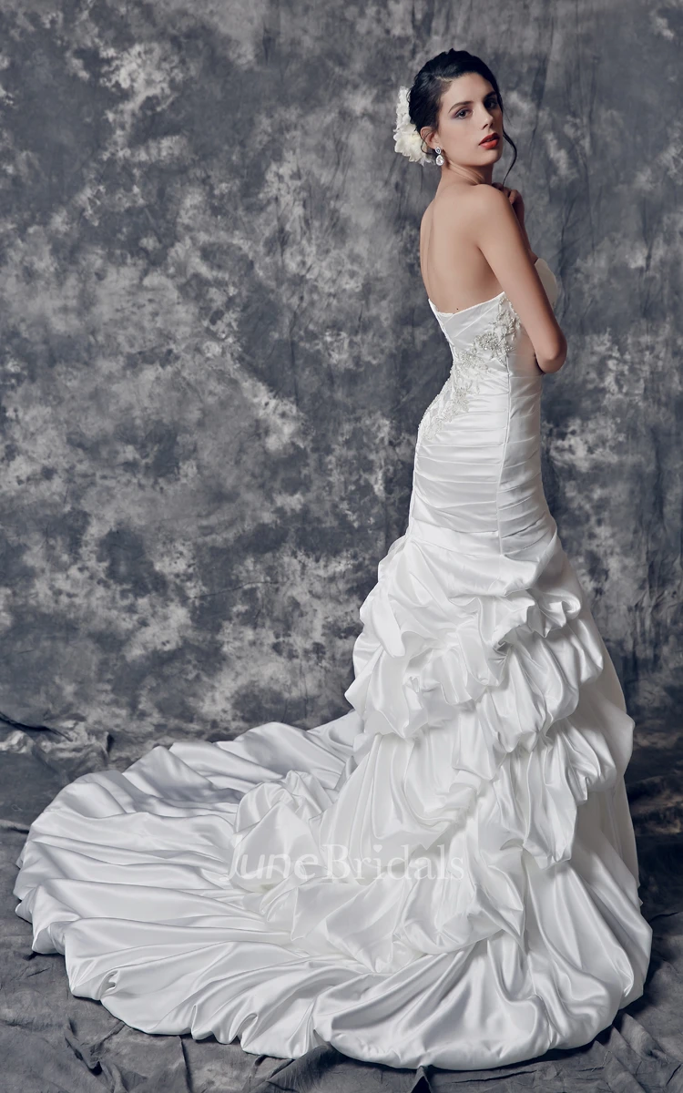 Soft Satin Strapless Mermaid Style Bridal Gown With Amazing Embroidery and Train