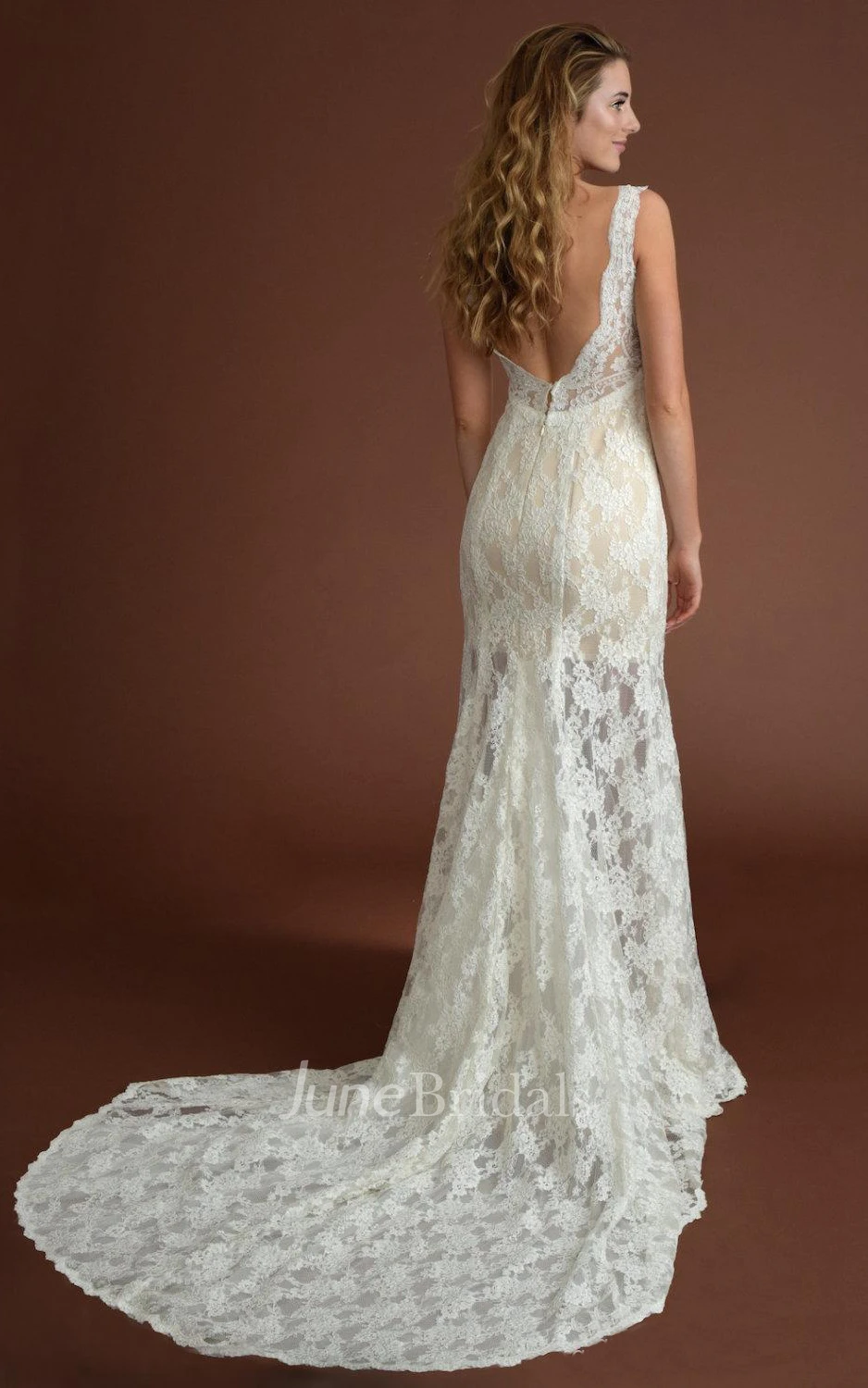 Trumpet Wedding Beach Wedding Low Back Wedding Lace Ivory Beach Dress
