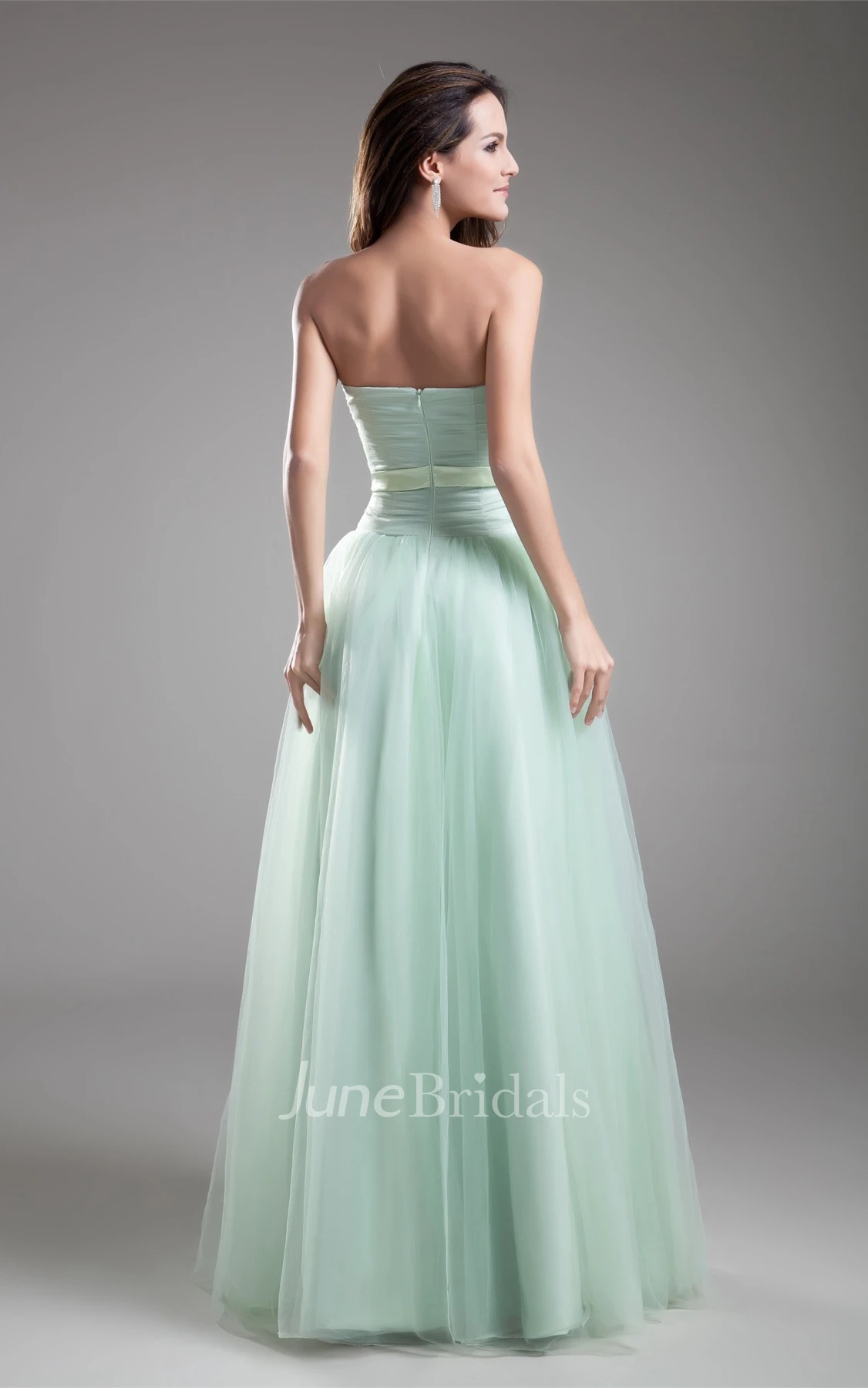 Strapless Chiffon A-Line Gown with Pleats and Flower