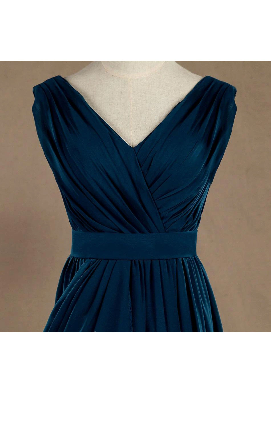 V-neck Cap-sleeved A-line Dress With Ruching and Pleats