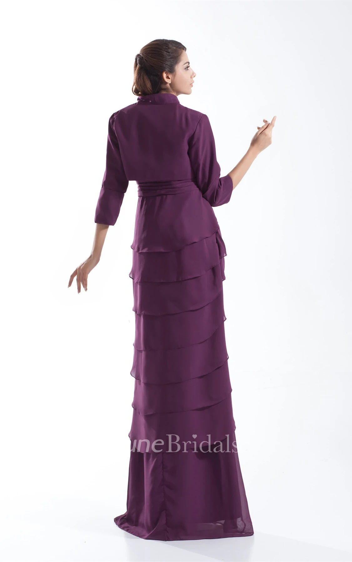 chiffon tiered sheath criss-cross dress with bolero