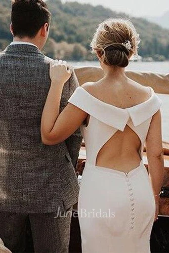 Elegant Chiffon Off-the-shoulder Keyhole Back Bridal Gown with Court Train