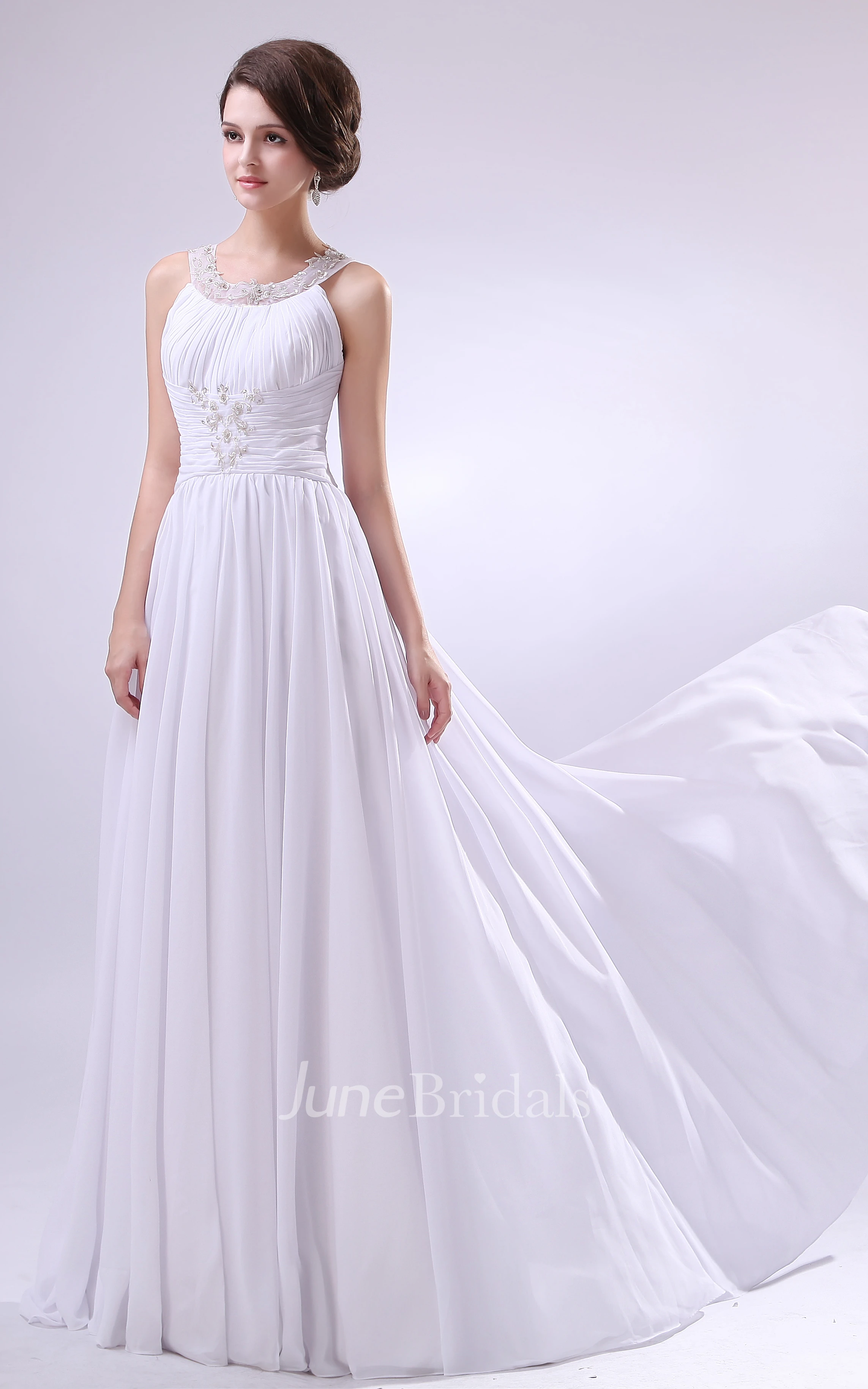 Draping Sleeveless Dress With Zipper Back And Crystal Detailing