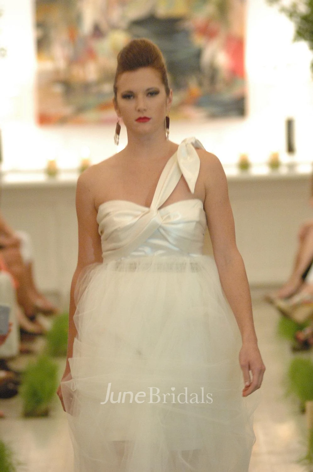 Organic Convertible One Shoulder Satin Tulle Mermaid Trumpet Formal Bridal Gown