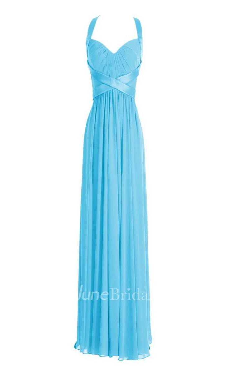 Sleeveless Empire Long Chiffon Crisscross Dress