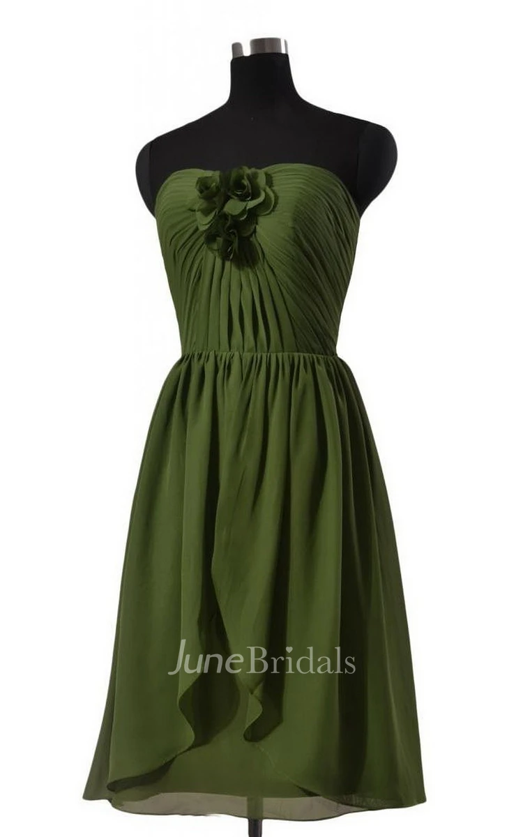 Strapless Short Tiered Dress With Floral Bodice