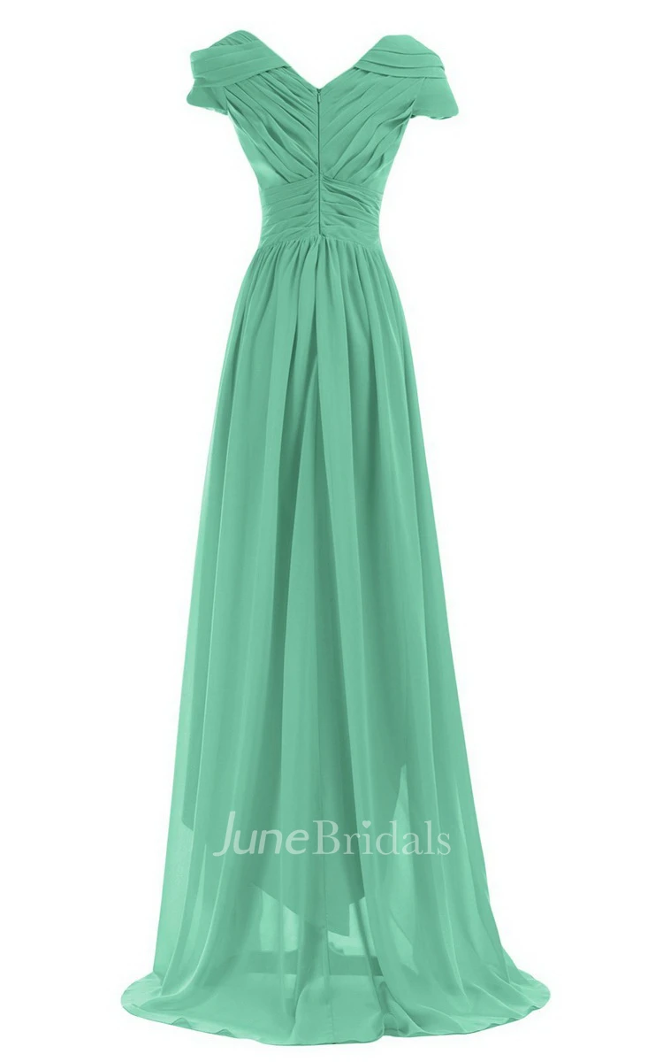 Short-sleeved Highlow Empire Ruched Chiffon Dress