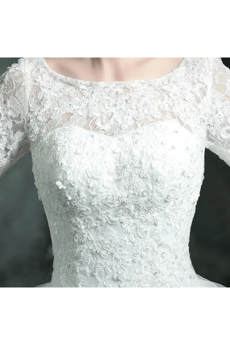 Modern Lace Appliques 3 4-Long Sleeve Wedding Dress Sweep Train