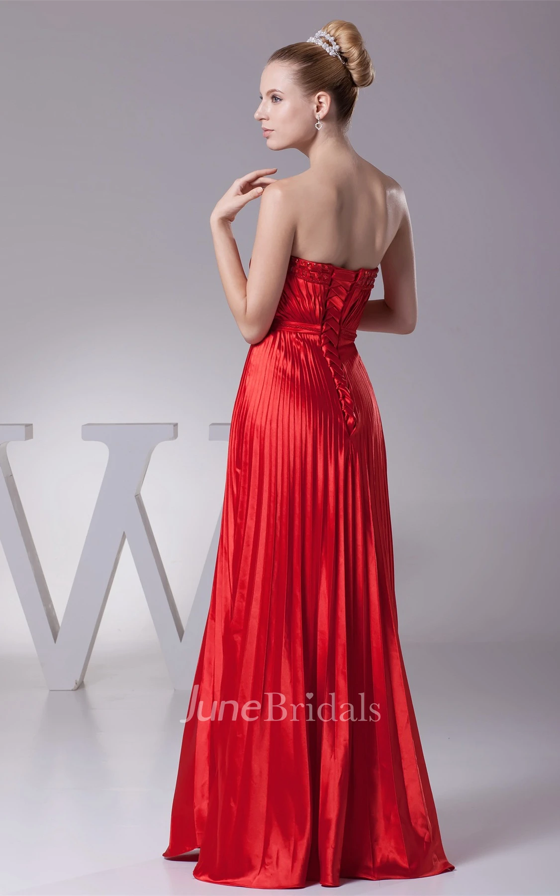 Flamboyant Strapless Pleated Dress with Ruching and Beading