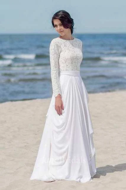 Chiffon Satin Lace Button Zipper Wedding Dress