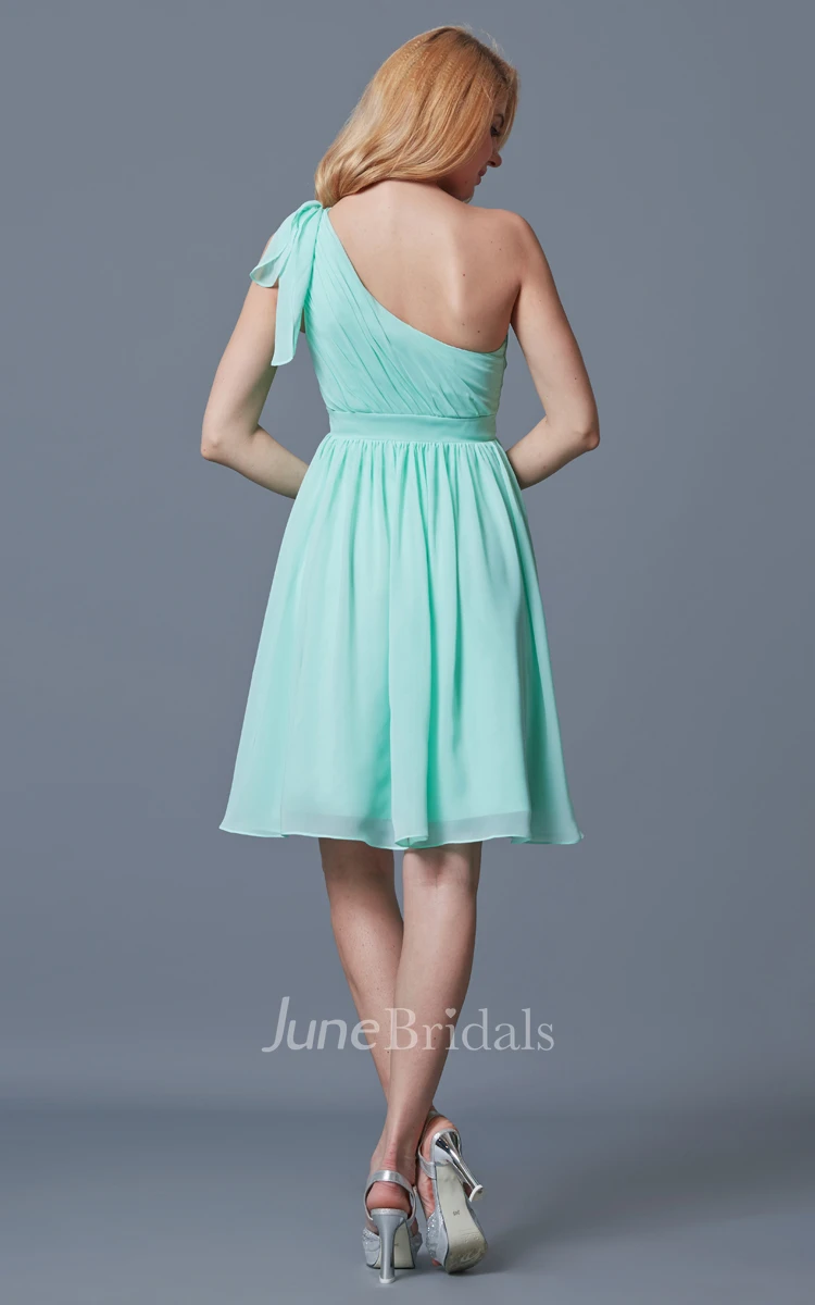 One Shoulder Knee Length Chiffon Bridesmaid Dress