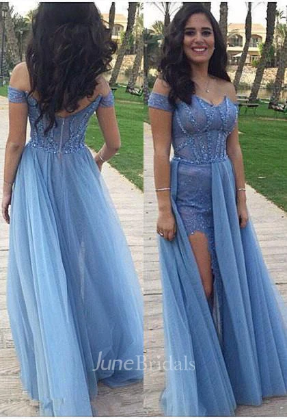 Glamorous Off-the-Shoulder Long Prom Dress Tulle Zipper Back