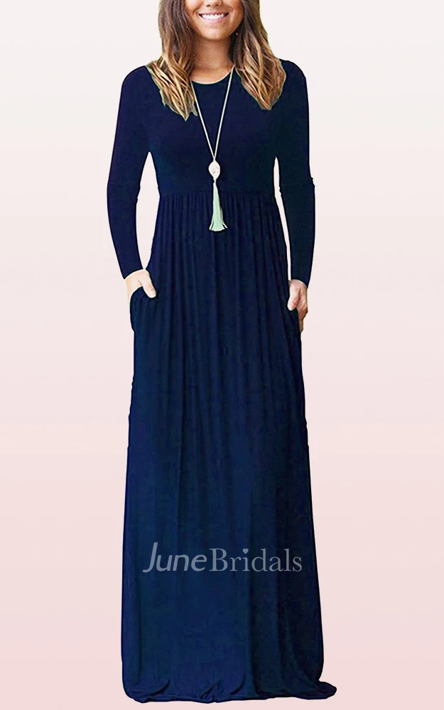 A Line Bateau Jersey Long Sleeve Mother Dress With Pockets