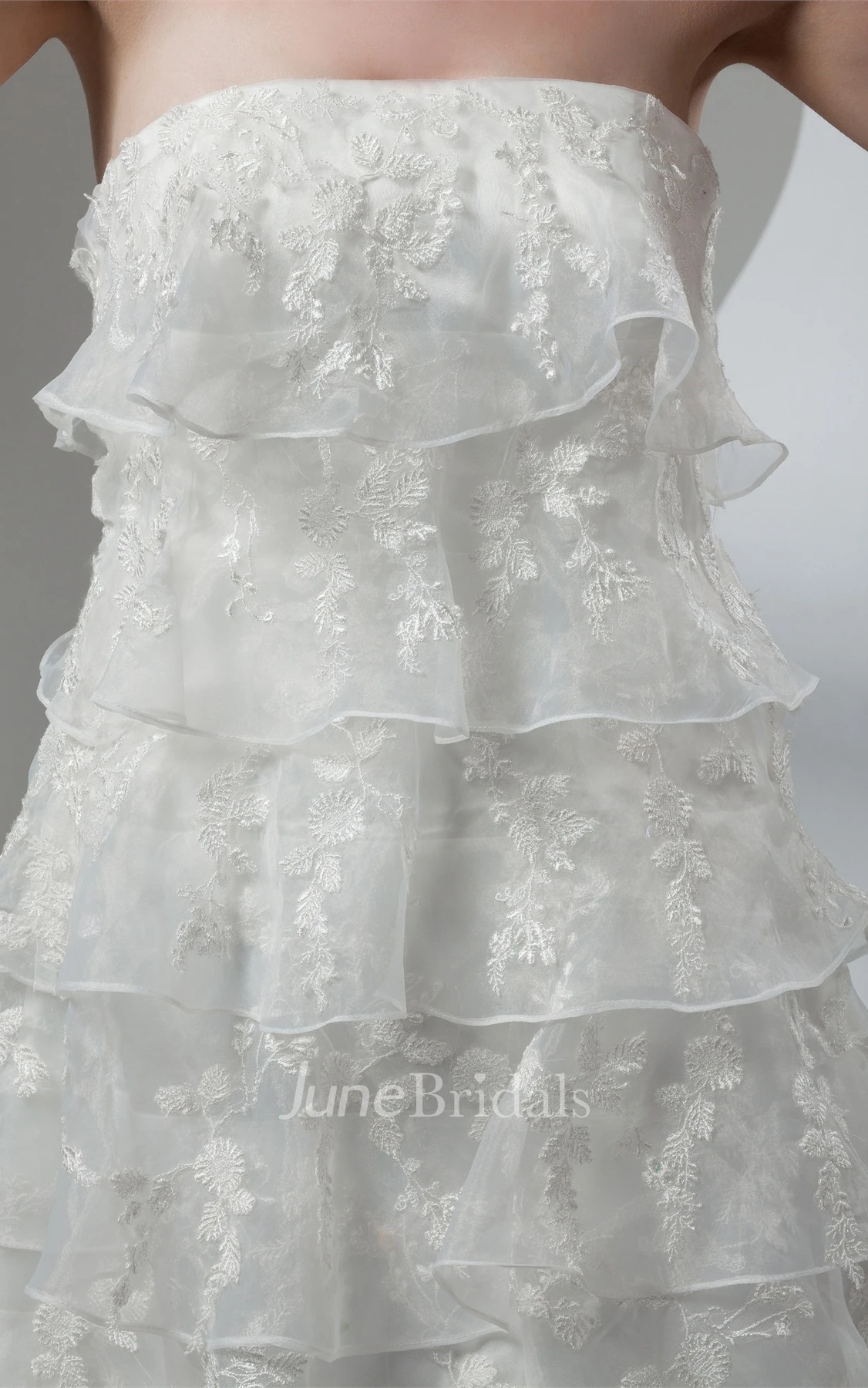 Strapless Tiered A-Line Gown with Appliques