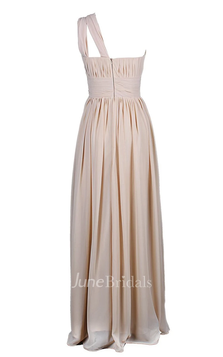 One-shoulder Pleated Chiffon A-line Gown With Ruched Band