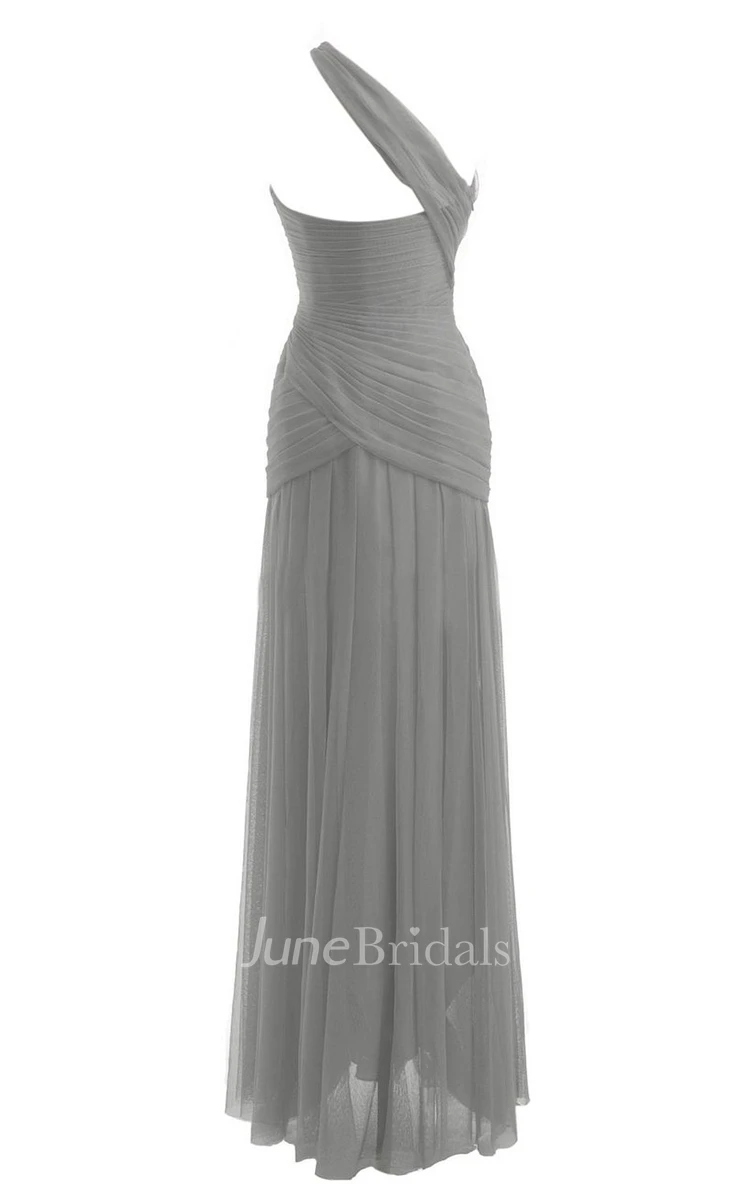 One-shoulder Ruching Chiffon Dress With Pleat