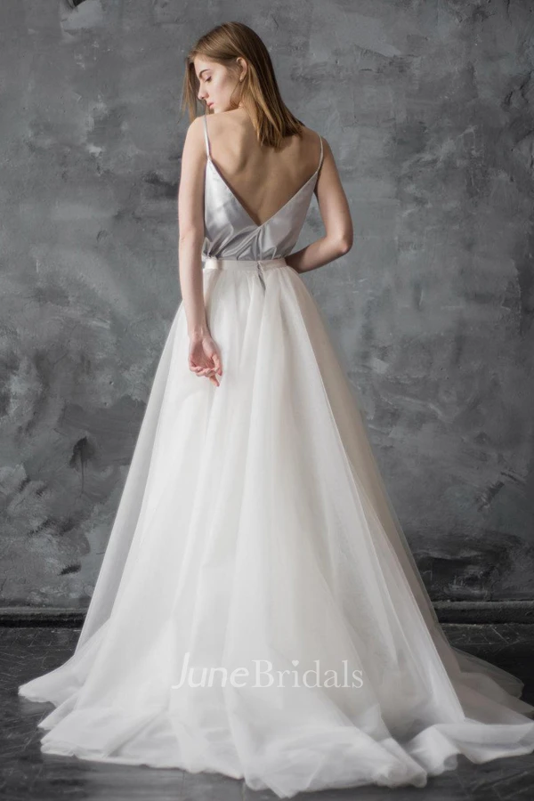 Spaghetti-Strap A-Line Dress With Tulle Skirt And Deep-V Back