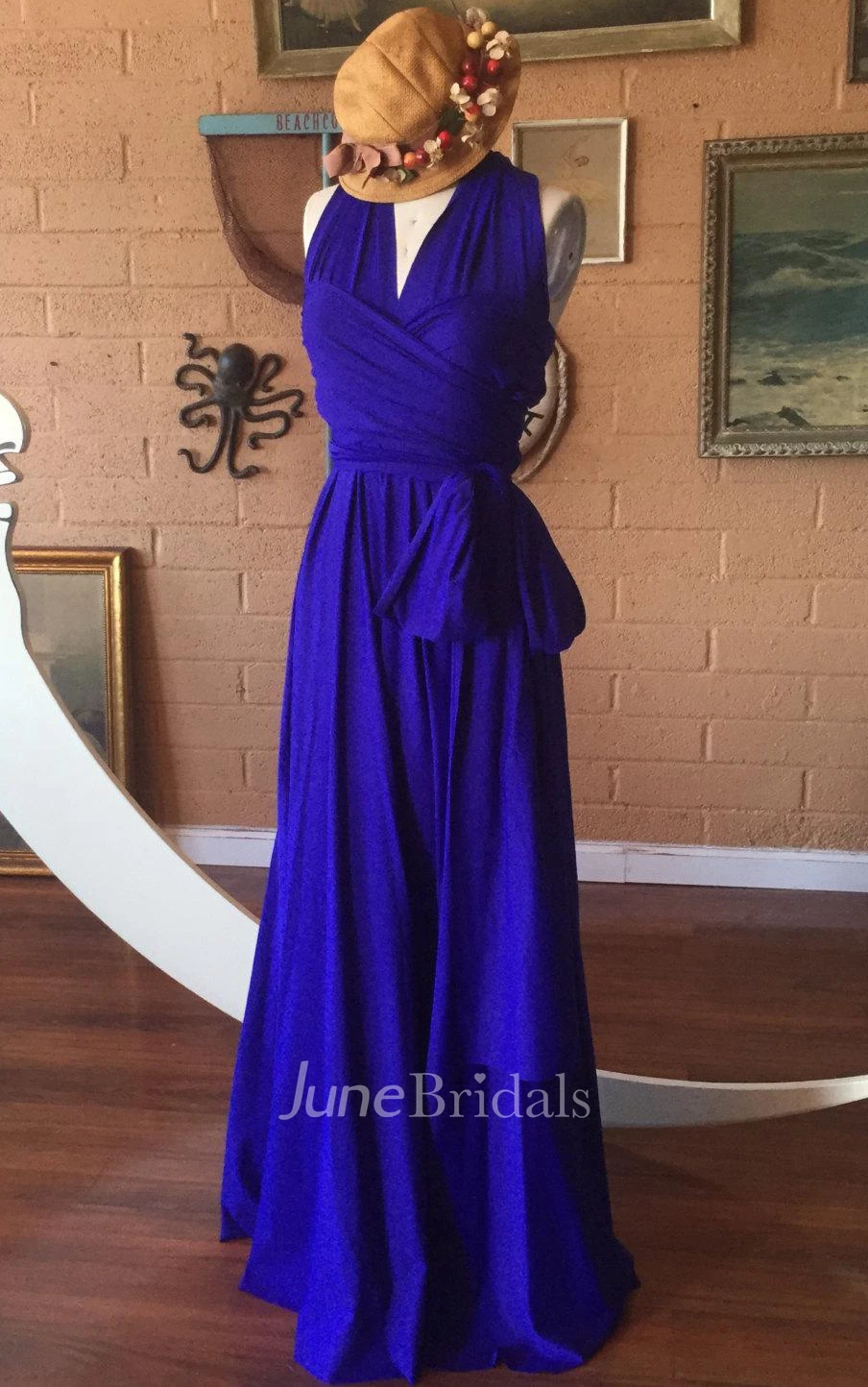 Botanical Iris Blue Octopus Convertible Infinity Wrap Maternity Prom Tardis Blue Dress