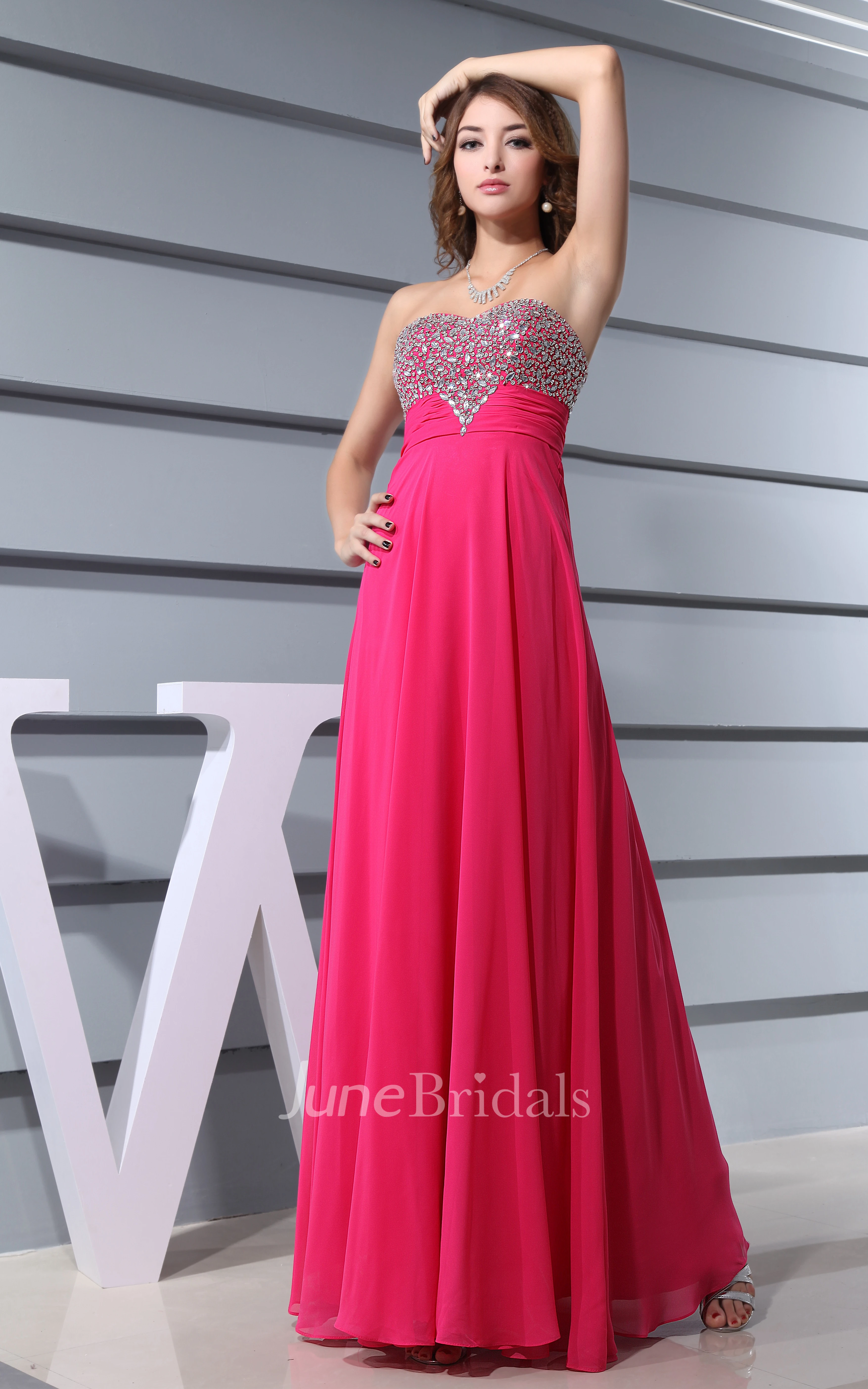 Sassy Sweetheart Chiffon Floor-Length Dress With Beaded Top