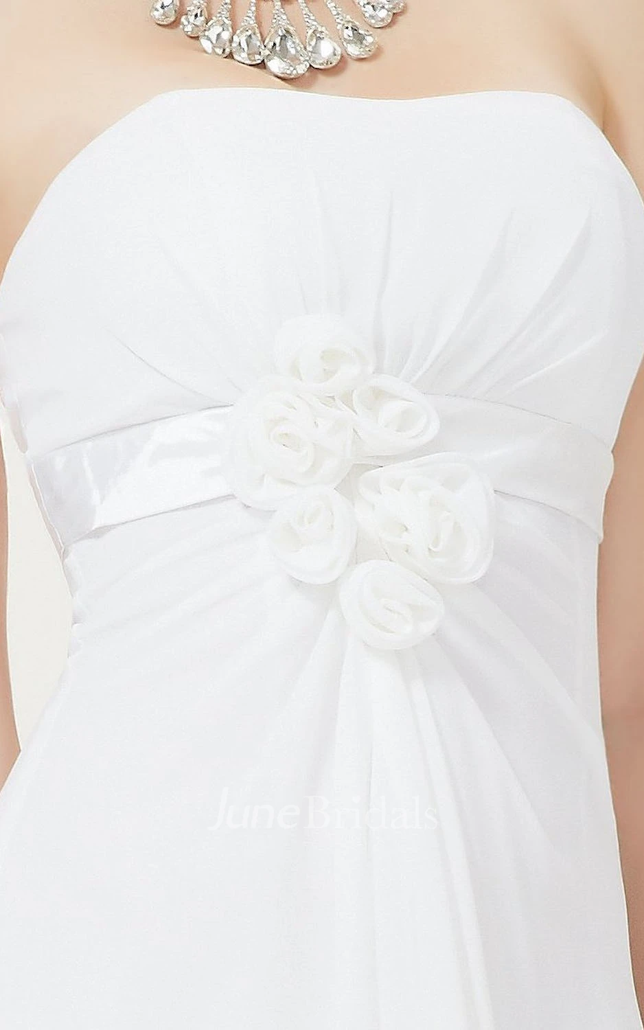 Strapless Floral Appliqueed Short Chiffon Dress